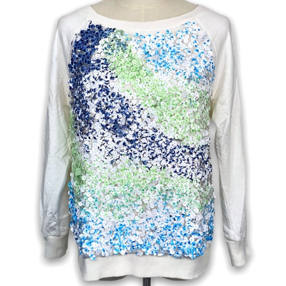 LULU & SKY sequin sweatshirt Medium blues greens